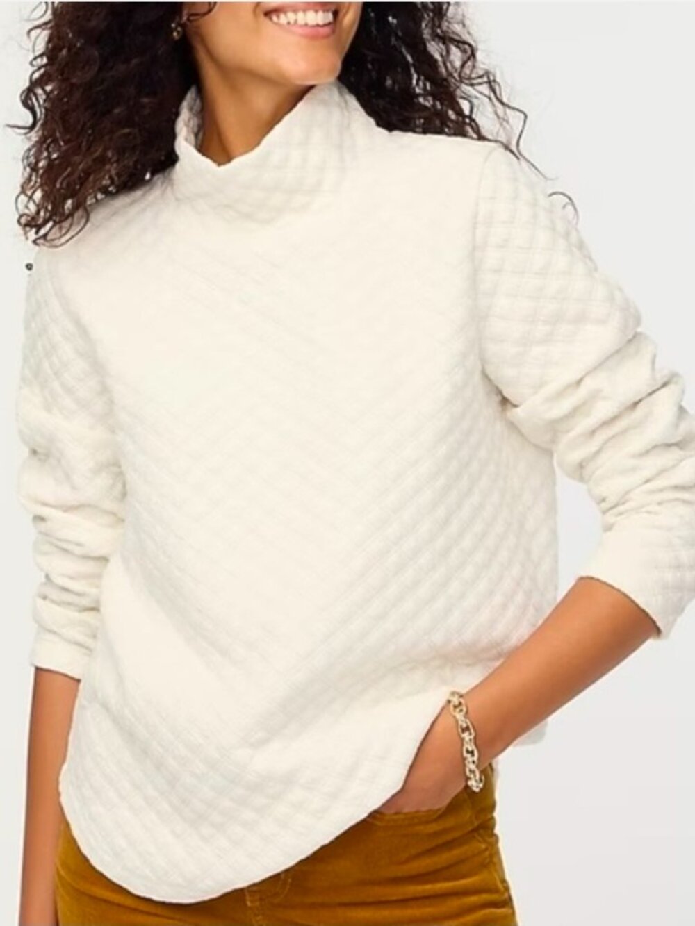 J. Crew Factory Quilted Mockneck Ivory Pullover Size XL